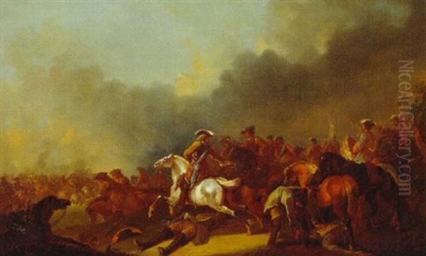 A Cavalry Engagement Oil Painting by Peeter Verdussen