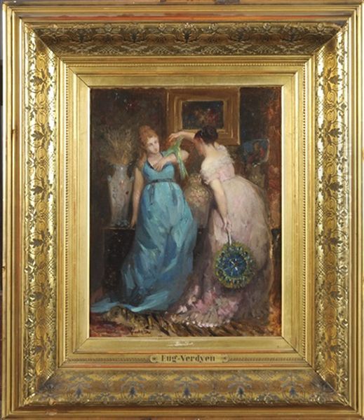 Elegantes Et Perroquet Oil Painting by Eugene Verdyen