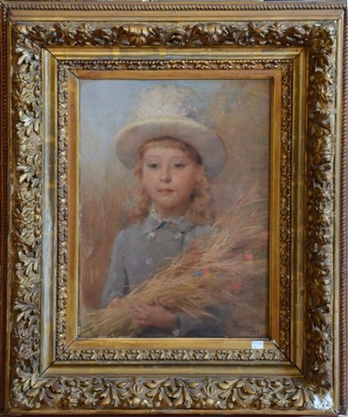 Portrait De Fillette Au Chapeau Oil Painting by Eugene Verdyen