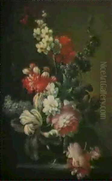 Stilleben Mit Rosen, Narzisse, Tulpe, Mohn, Schneeball,     Anemone Und Nelken In Glasvase Oil Painting by Cornelis Verelst