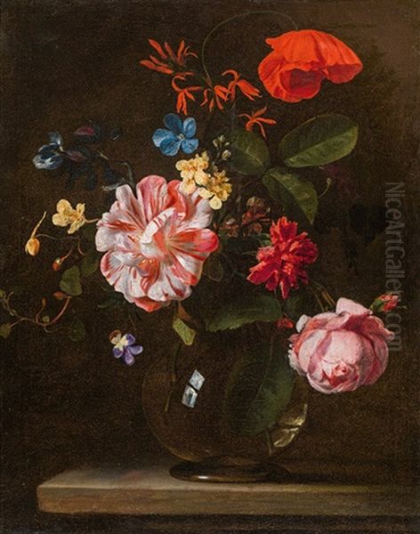 Flowers In A Glass Vase Oil Painting by Herman Verelst