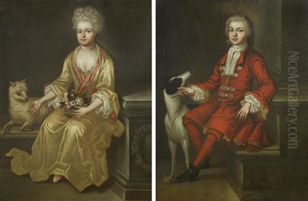 A Gentleman And A Lady (a Pair Of Portraits) Oil Painting by Herman Verelst