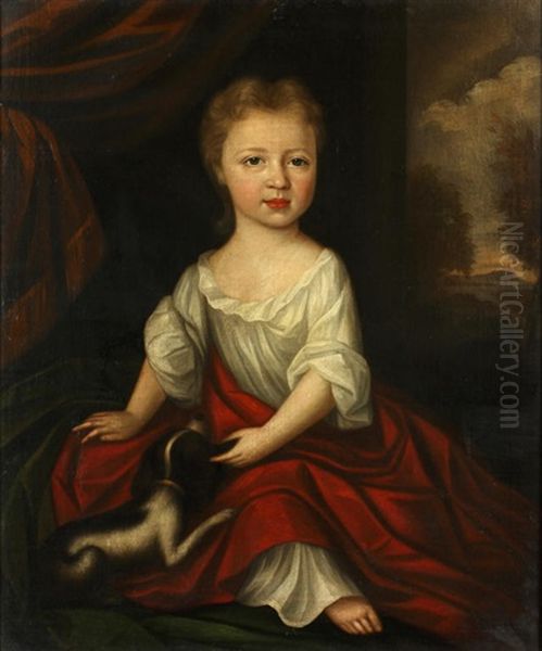 Portrait Of Ursula Fox (1703-1796) As A Child Seated With Her King Charles Spaniel Oil Painting by John Verelst