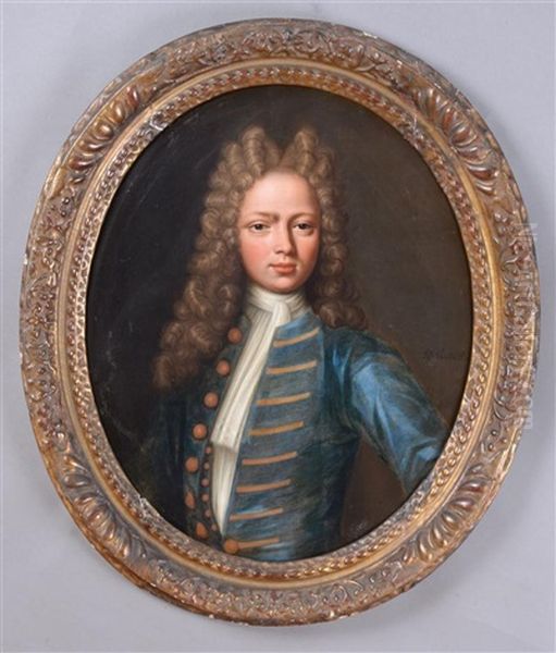 Portrait Of Young Nobleman In Blue Oil Painting by John Verelst