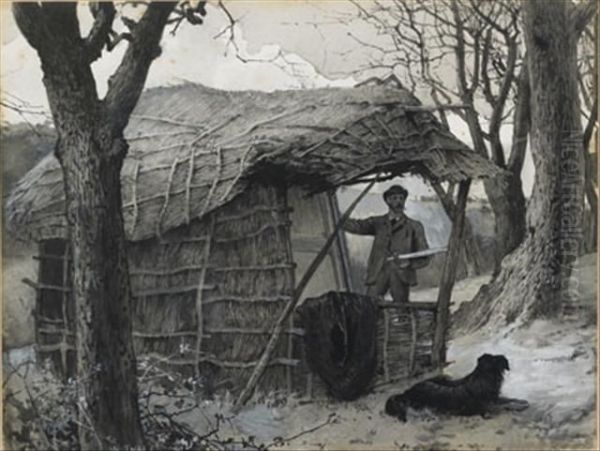 Sketching Under Shed Oil Painting by Edward Frederick Brewtnall