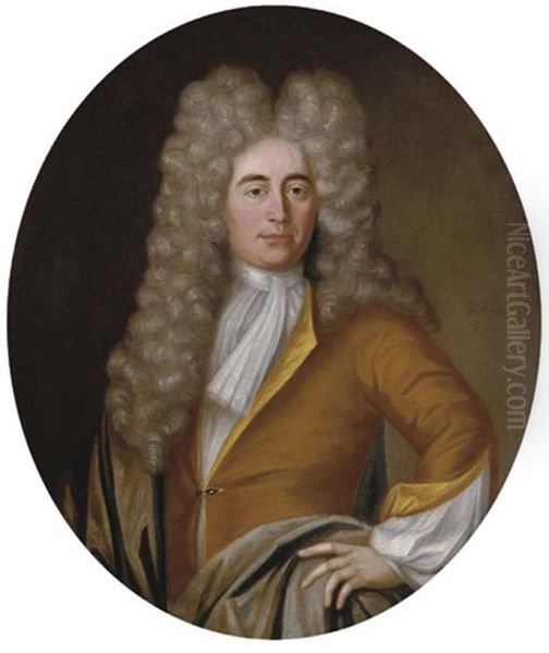 Portrait Of Samuel Iveson, Three-quarter-length, In A Yellow Coat Oil Painting by John Verelst