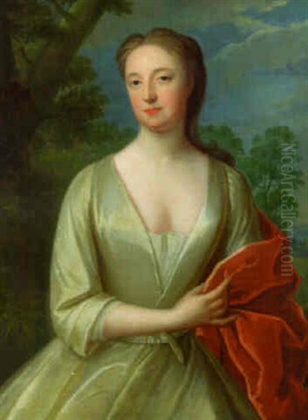 Portrait Of Elizabeth, Lady Strickland In A Landscape Oil Painting by Maria Verelst