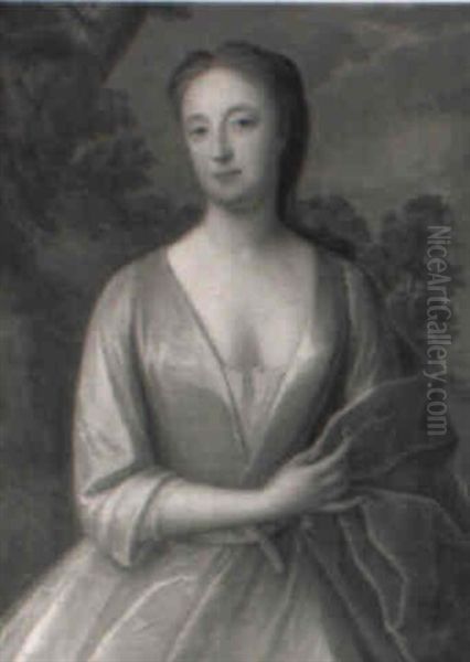 Portrait Of Elizabeth, Lady Strickland, In White Satin Dress Oil Painting by Maria Verelst