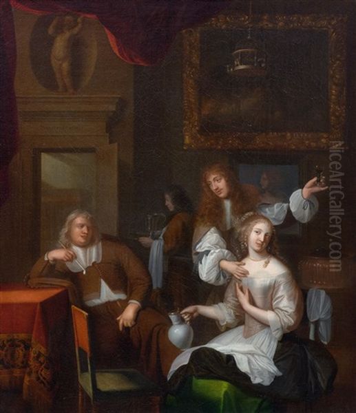 Interior With A Merry Gathering Oil Painting by Pieter Harmensz. Verelst