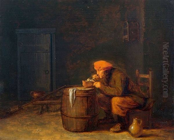 Herberg Met Figuur Die Een Pijpje Opsteekt Oil Painting by Pieter Harmensz. Verelst