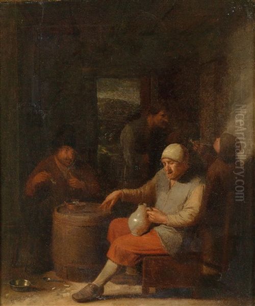 Wirtshausinterieur Mit Trinkenden Bauern Oil Painting by Pieter Harmensz. Verelst