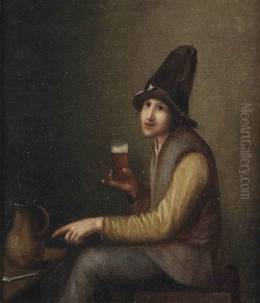 A Young Man Holding A Glass Of Beer, A Pipe And A Jug On A Table Oil Painting by Pieter Harmensz. Verelst