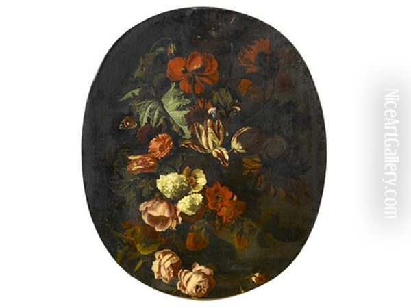 A Still Life With Roses, Tulips And Other Flowers Oil Painting by Simon Pietersz Verelst