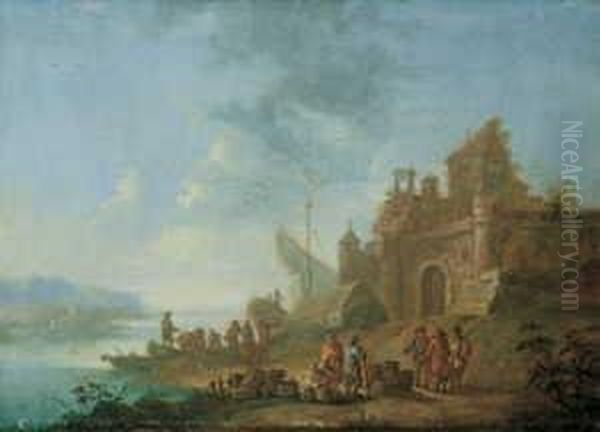 Vier Flusslandschaften Mit Reicher Figurenstaffage. Oil Painting by Jan Breydel