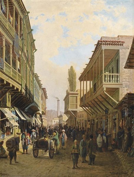 Street In Tiflis Oil Painting by Petr Petrovich Vereshchagin