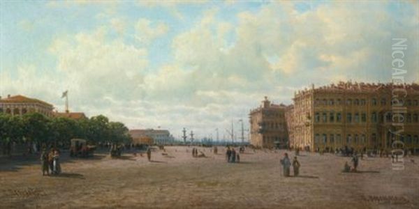 View Of Palace Square, St. Petersburg Oil Painting by Petr Petrovich Vereshchagin