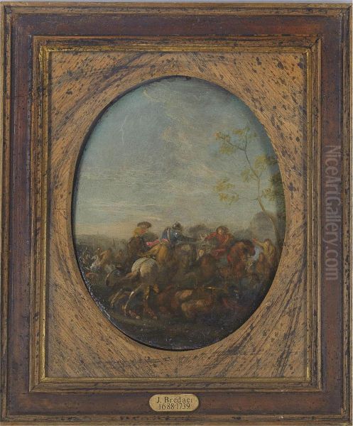 A Cavalry Skirmish Oil Painting by Karel Van Breydel (Le Chevalier)