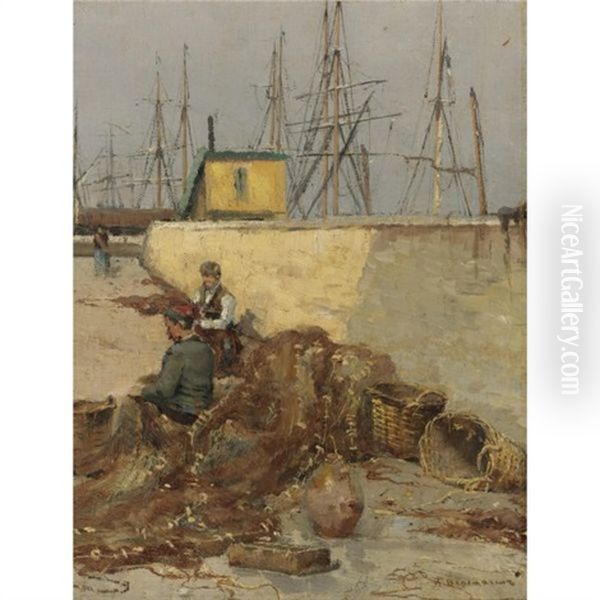 Fisherman In Port Oil Painting by Vasili Petrovich Vereshchagin