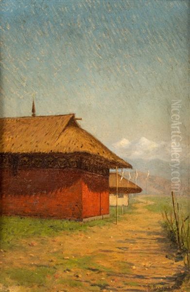 Nepalese Village Oil Painting by Vasili Vasilievich Vereshchagin