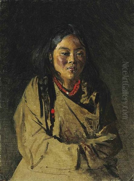 Bhutanese Girl Oil Painting by Vasili Vasilievich Vereshchagin