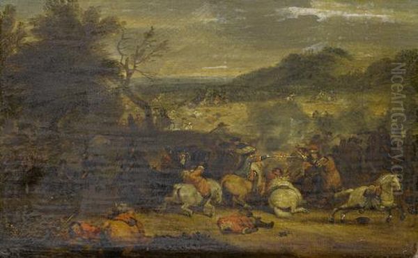 A Cavalry Skirmish Oil Painting by Karel Van Breydel (Le Chevalier)