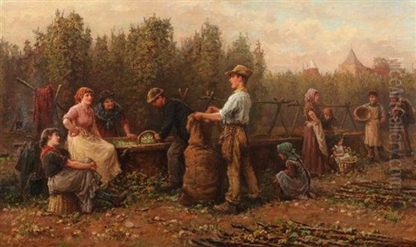 The Hop Pickers Oil Painting by Arthur Verey