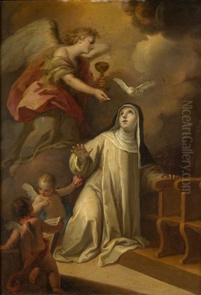 Comunion De Santa Catalina De Siena Oil Painting by Jose Vergara