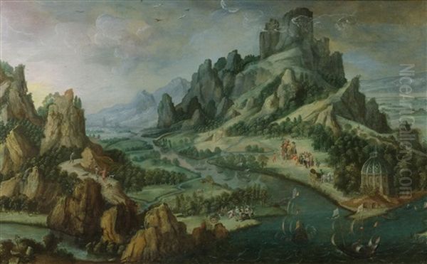 Broad Imaginary Landscape With Allegorical Figures Oil Painting by Tobias Verhaecht