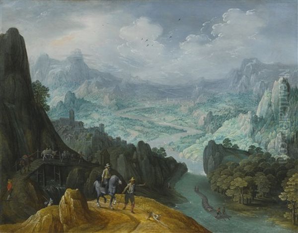 Mountainous River Landscape With Travelers Oil Painting by Tobias Verhaecht