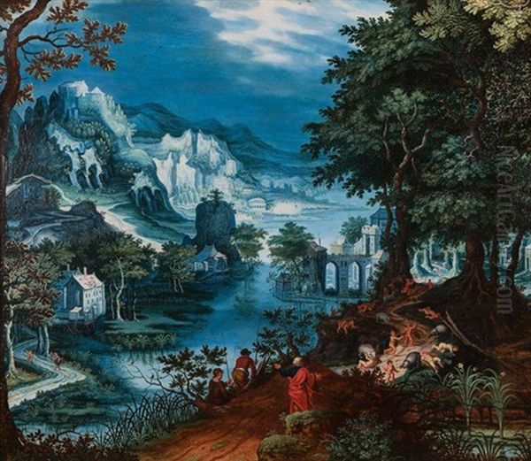 Paysage De Foret Avec La Derision D'elisee Oil Painting by Tobias Verhaecht