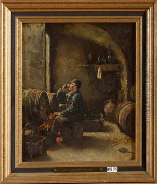 Le Bon Buveur En Cave Oil Painting by Pieter J. Verhaert