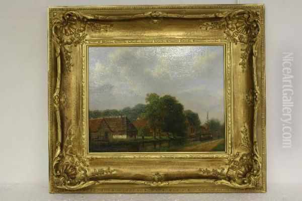 Huizen Langs Een Vaart Oil Painting by Jan Hendrick Breyer