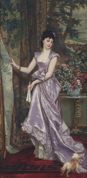 An Elegant Lady In Purple Oil Painting by Frans Verhas