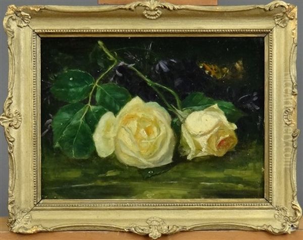 Roses Au Papillon Oil Painting by Frans Verhas