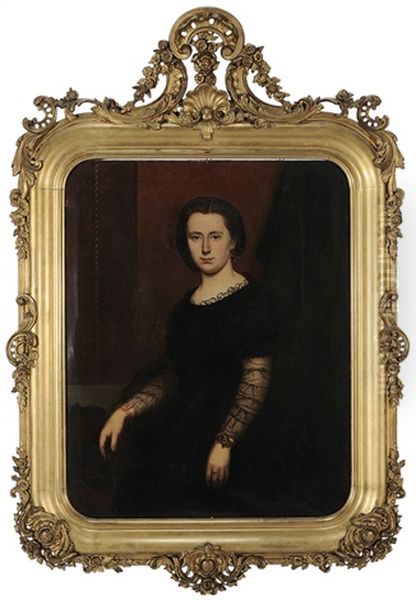 Portrait Of A Lady In Black Lace-trimmed Gown Oil Painting by Frans Verhas