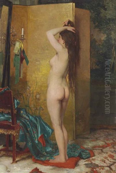 A Standing Nude Oil Painting by Frans Verhas