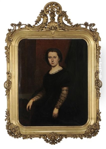 Portrait Of A Lady In Black Lace-trimmed Gown Oil Painting by Frans Verhas