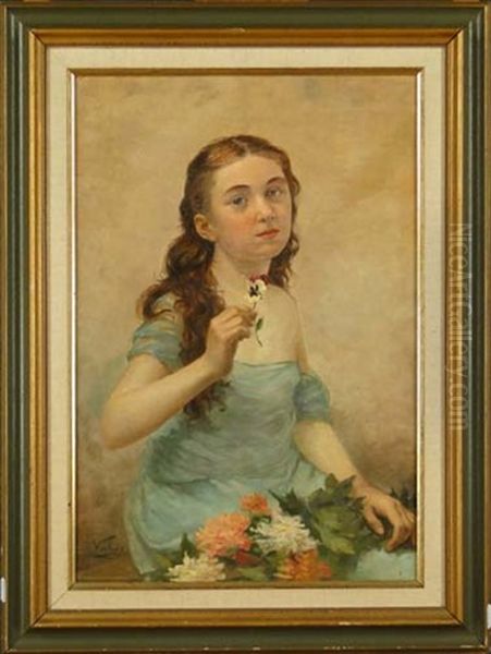 Jeune Fille A La Fleur Oil Painting by Jan Frans Verhas