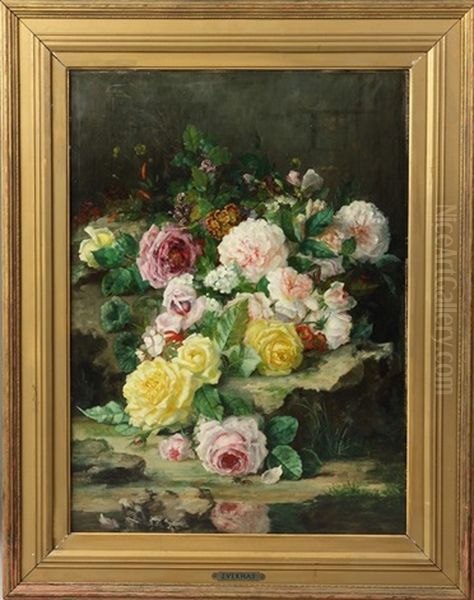 Floral Still Life Oil Painting by Jan Frans Verhas