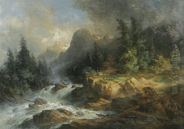 Hochgebirgslandschaft Mit Reisendem Bach Nach Einem Gewitter Oil Painting by Theodor Verhas