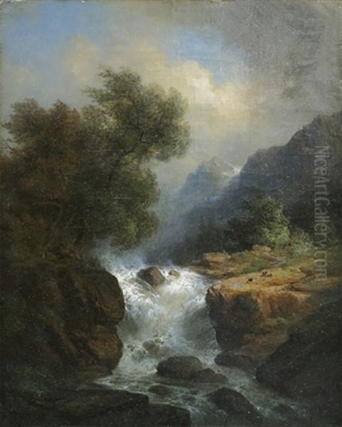 Sturzbach Im Hochgebirge Oil Painting by Theodor Verhas