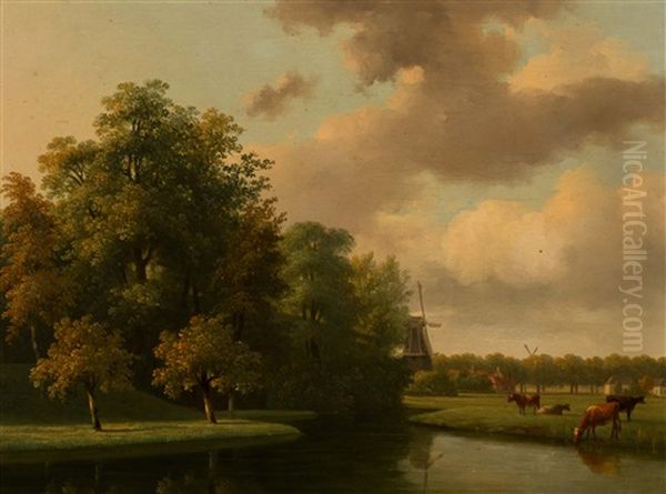 Cows In The Weizigtpark, Dordrecht Oil Painting by Hendrik Frederik Verheggen