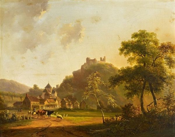 Rheinische Landschaft Oil Painting by Hendrik Frederik Verheggen