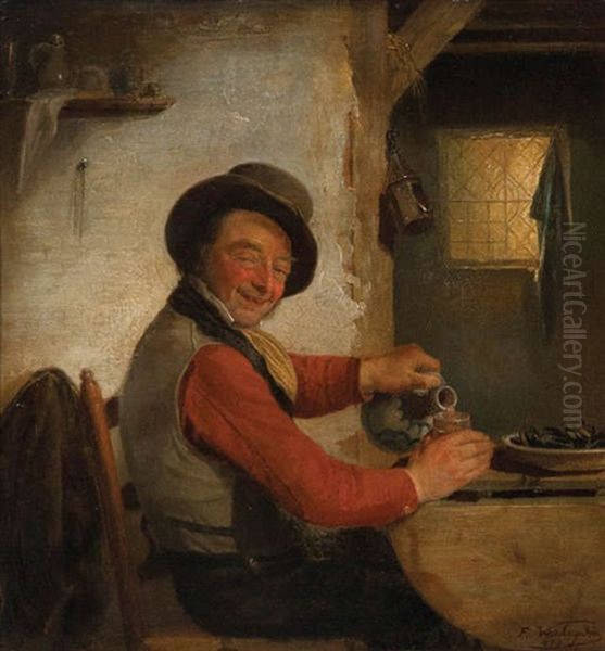 Homme Degustant Des Moules Et Du Vin Oil Painting by Francois Verheyden