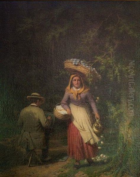 La Femme Au Panier Et Le Peintre Oil Painting by Francois Verheyden