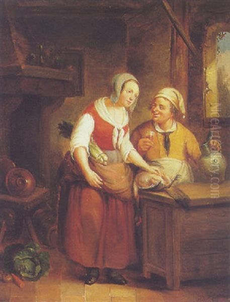 The Merry Cook Oil Painting by Jean Baptiste Verheyden