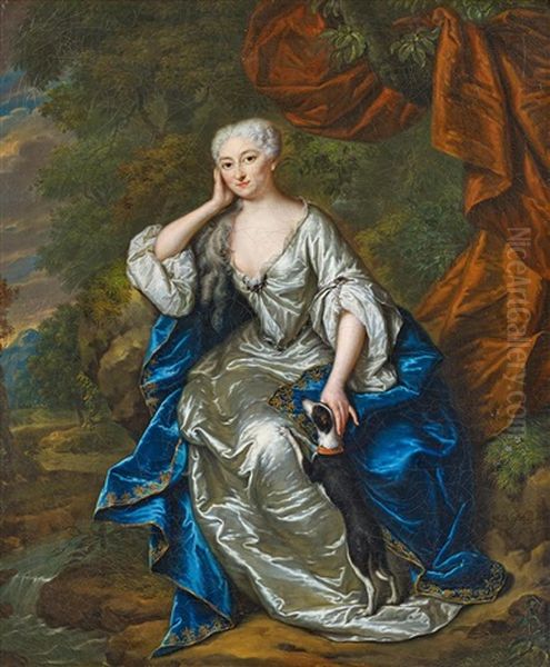 Portrat Der Jacoba Wilhelmina Van Gheel Van Spanbroeck Mit Hundchen Oil Painting by Mattheus Verheyden