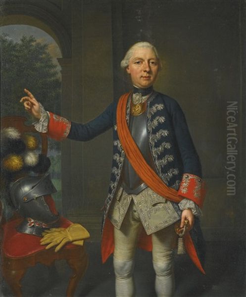 Portrait Of Friedrich Wilhelm Ernst Zu Schaumburg-lippe (1724-1777), Three-quarter Length, In Red And Blue Frockcoat With Silver Embroidery Oil Painting by Mattheus Verheyden