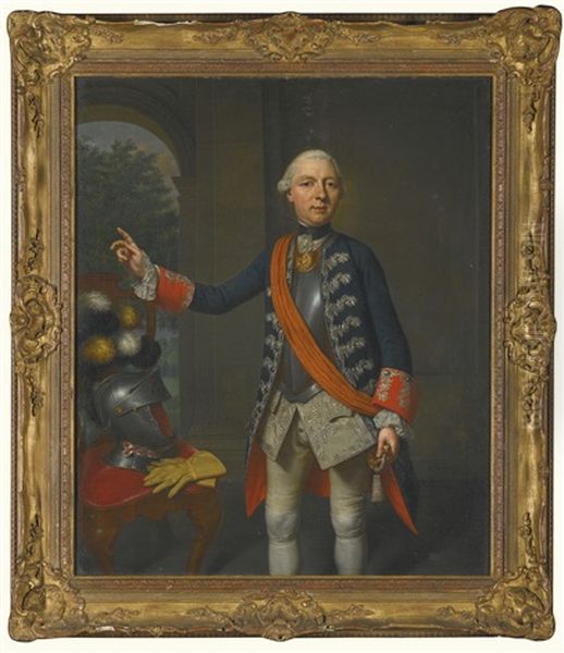 Portrait Of Friedrich Wilhelmm Ernst Zu Schaumburg-lippe (1724-1777), Three-quarter Length, In Red And Blue Frockcoat With Silver Embroidery Oil Painting by Mattheus Verheyden