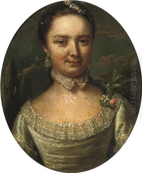 Portrait Of A Lady In A Green Dress With Floral Decoration Oil Painting by Mattheus Verheyden